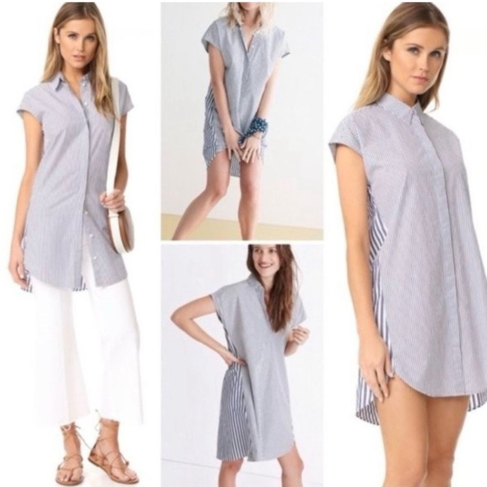 Madewell multi-width navy striped 100% cotton cap sleeve shirt dress